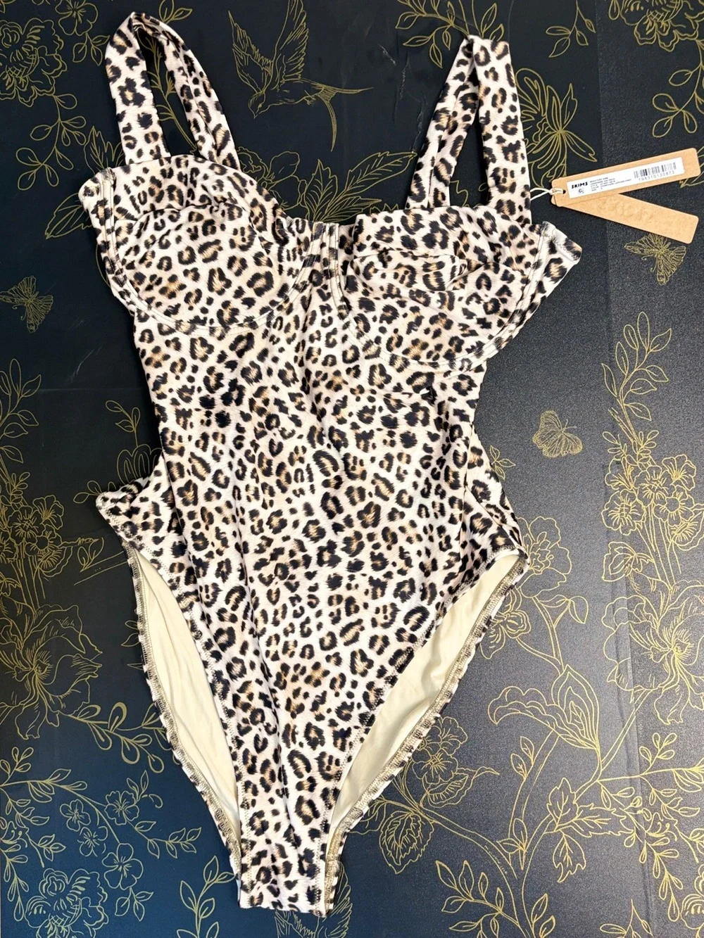 🐆 SKIMS Signature Swim Underwire One Piece | Champagne Leopard Print | S | NWT 🐆
